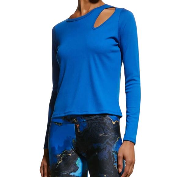 Onzie Lapis Blue Ribbed Cutout Long Sleeve Top - Picture 1 of 13